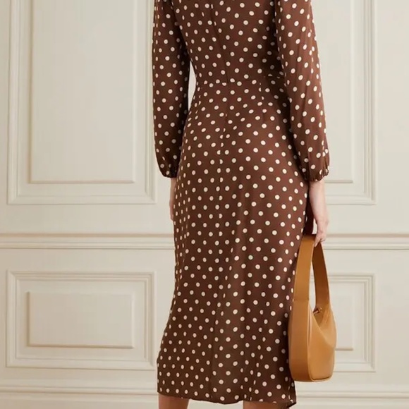 Reformation Brown Polka Dot Midi Dress - Picture 3 of 7